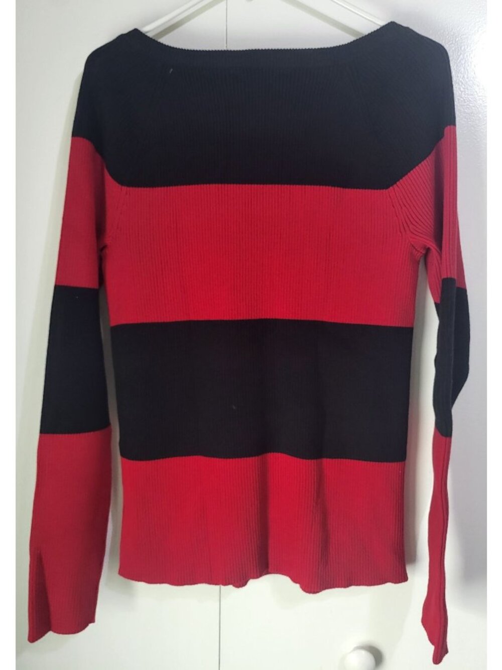 Lauren Ralph Lauren Womens XL Colorblock Black Red Sweater Gold Buttons Ribbed - Picture 2 of 7